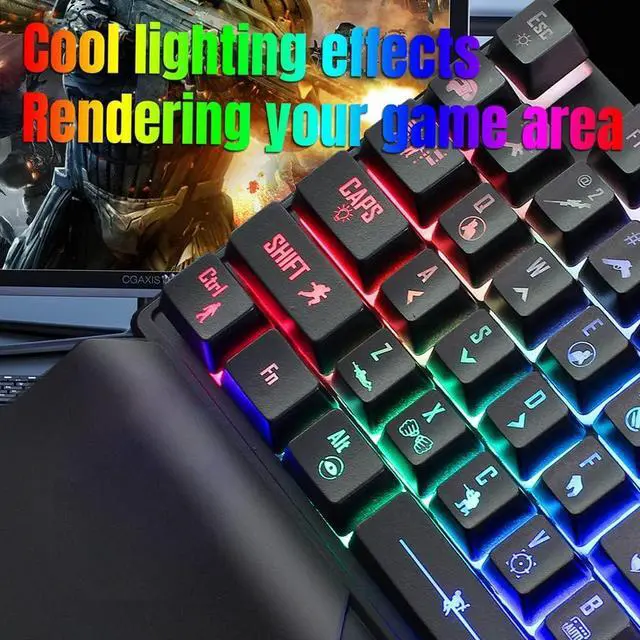 Alt view image 5 of 7 - J300+V400 Keyboard and Combo Lighting Programmable Gaming +One-Handed Game Keyboard