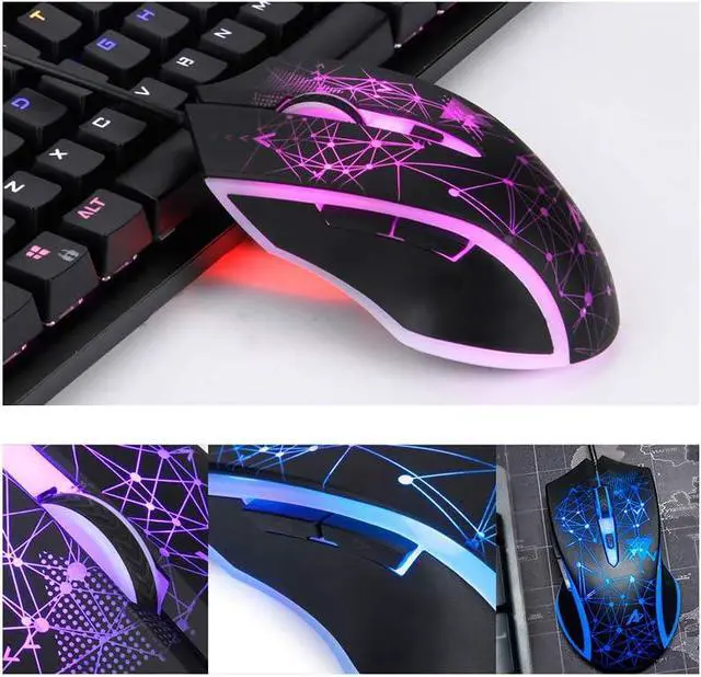 Alt view image 2 of 7 - Mechanical Keyboard and Combo N-Key Rollover Red Switch Wired Gaming Backlit Keyboard 2400DPI 04Keys