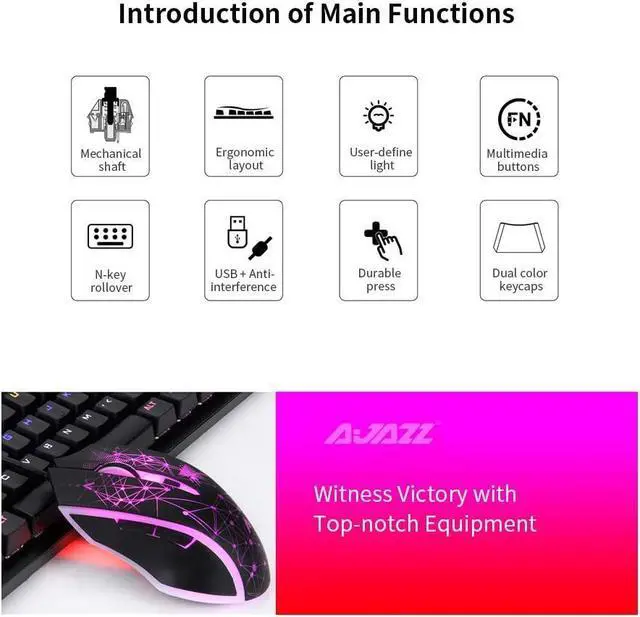 Alt view image 3 of 7 - Mechanical Keyboard and Combo N-Key Rollover Red Switch Wired Gaming Backlit Keyboard 2400DPI 04Keys