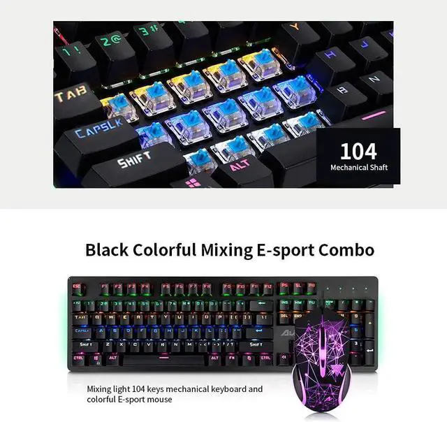 Alt view image 4 of 7 - Mechanical Keyboard and Combo N-Key Rollover Red Switch Wired Gaming Backlit Keyboard 2400DPI 04Keys