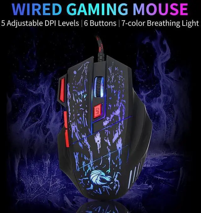 Alt view image 2 of 7 - Wired Keyboard Combo L300 Backlit Keyboard N-Key Rollover Blue Switch+H300 5500DPI 7-Color Breathing Light