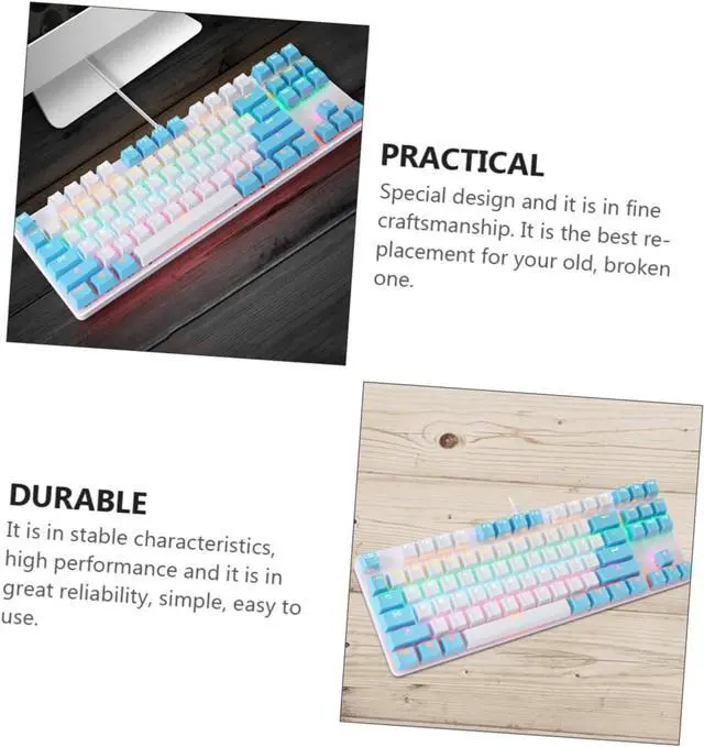 Alt view image 3 of 7 - SHOWERORO RGB Backlit Mechanical Keyboard Key Wired USB with Key Ghosting Blue Durable Double Molding Frosted