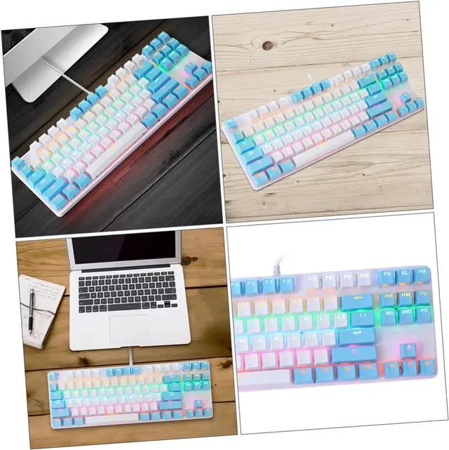 Alt view image 4 of 7 - SHOWERORO RGB Backlit Mechanical Keyboard Key Wired USB with Key Ghosting Blue Durable Double Molding Frosted