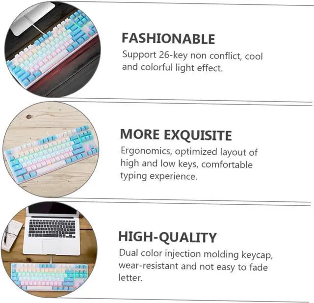 Alt view image 7 of 7 - SHOWERORO RGB Backlit Mechanical Keyboard Key Wired USB with Key Ghosting Blue Durable Double Molding Frosted