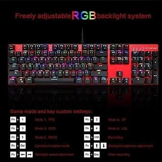 Alt view image 2 of 2 - HCUCTOS Hand Wired Mechanical Keyboard 104 Keys RGB Blue Switch LED Backlit Anti-Ghosting Gaming Keyboard Premium,for Windows