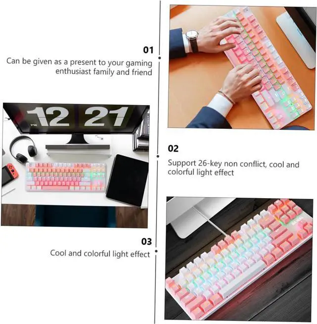 Alt view image 3 of 7 - SEWACC USB Mechanical Gaming Keyboard Keys Ergonomic Wired Design with Backlight Ghosting