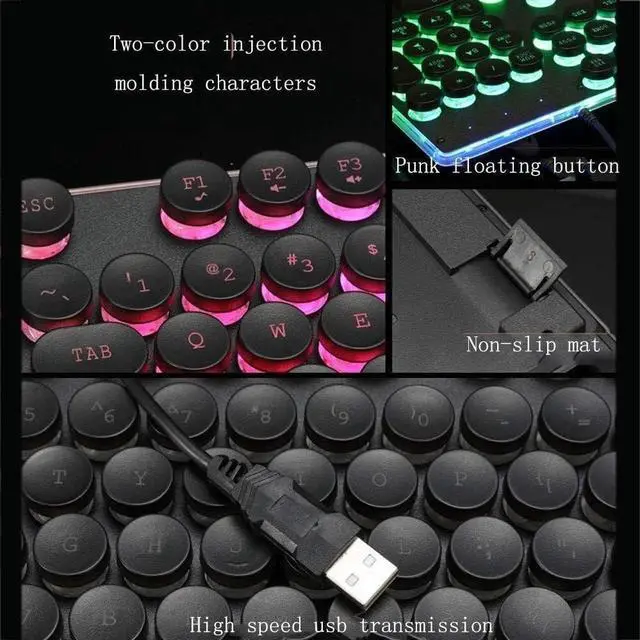Alt view image 4 of 7 - HCUCTOS Computer Keyboard-Wired Keyboard Punk Gaming Keyboard Mechanical Keyboard Can Be Illuminated-104 Keys