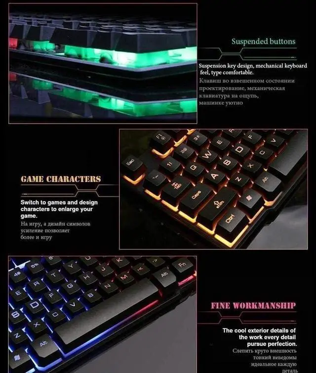 Alt view image 3 of 7 - HCUCTOS USB 180 Keys Backlight Mechanical Wired Gaming Keyboard Mouse Set for PC