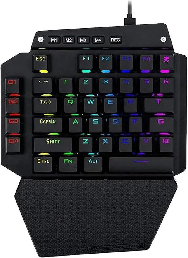 Main image of HCUCTOS USB Wired Rainbow Letters Glow Single Hand Keypad, with Wrist Rest Support Multimedia Keys, Backlit Ergonomic Mechanical Feeling