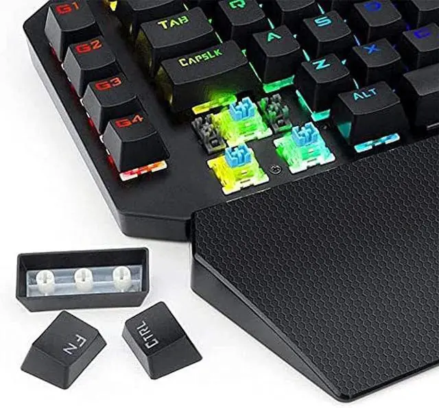 Alt view image 2 of 6 - HCUCTOS USB Wired Rainbow Letters Glow Single Hand Keypad, with Wrist Rest Support Multimedia Keys, Backlit Ergonomic Mechanical Feeling