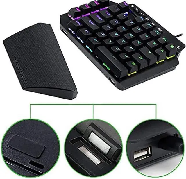Alt view image 6 of 6 - HCUCTOS USB Wired Rainbow Letters Glow Single Hand Keypad, with Wrist Rest Support Multimedia Keys, Backlit Ergonomic Mechanical Feeling