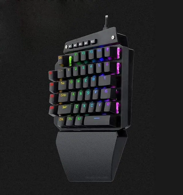 Alt view image 5 of 6 - HCUCTOS USB Wired Rainbow Letters Glow Single Hand Keypad, with Wrist Rest Support Multimedia Keys, Backlit Ergonomic Mechanical Feeling