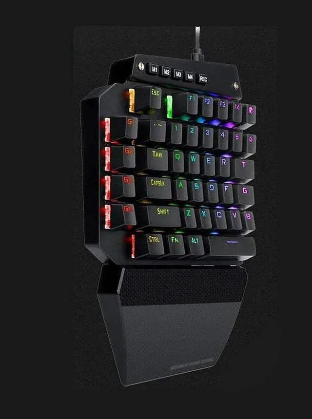 Alt view image 4 of 6 - HCUCTOS USB Wired Rainbow Letters Glow Single Hand Keypad, with Wrist Rest Support Multimedia Keys, Backlit Ergonomic Mechanical Feeling