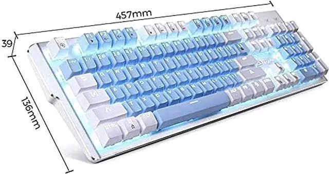 Alt view image 2 of 5 - HCUCTOS Mechanical Gaming Keyboard 104-Key Cold Light Multimedia White Backlight with Blue Switch
