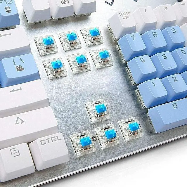 Alt view image 5 of 5 - HCUCTOS Mechanical Gaming Keyboard 104-Key Cold Light Multimedia White Backlight with Blue Switch