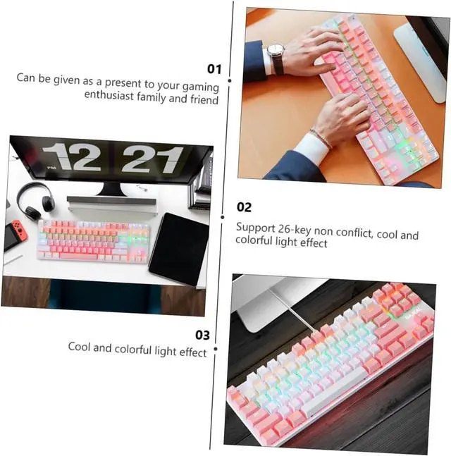 Alt view image 5 of 7 - FELTECHELECTR RGB Mechanical Gaming Keyboard Key Backlit USB Office Keyboard with Ergonomic Design Durable Double