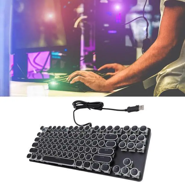 Alt view image 5 of 7 - 87 Key Mechanical Gaming Keyboard, RGB Backlit, Blue Switch, Punk Style Keycaps, Water Proof, Plug Play USB for PC, Laptop, Compact Wired Keyboard for Gamers, Typists (Black)