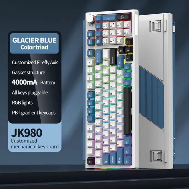 Alt view image 4 of 7 - Wisoqu Mechanical Keyboard, Wireless Gaming Keyboard, BT 2.4G USB C, 75% Layout Wireless Mechanical with 98 Keys, Hot Swap Gasket Mount RGB Backlit for Gaming, Typing (Blue)