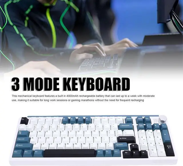 Alt view image 2 of 7 - Wisoqu Mechanical Keyboard, Wireless Gaming Keyboard, BT 2.4G USB C, 75% Layout Wireless Mechanical with 98 Keys, Hot Swap Gasket Mount RGB Backlit for Gaming, Typing (Blue)