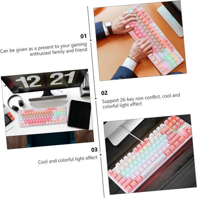 Alt view image 3 of 7 - Happyyami RGB Backlit Mechanical Keyboard 26-Key Anti-Ghosting Gaming Keyboard for Enthusiasts Dual-Color Design USB