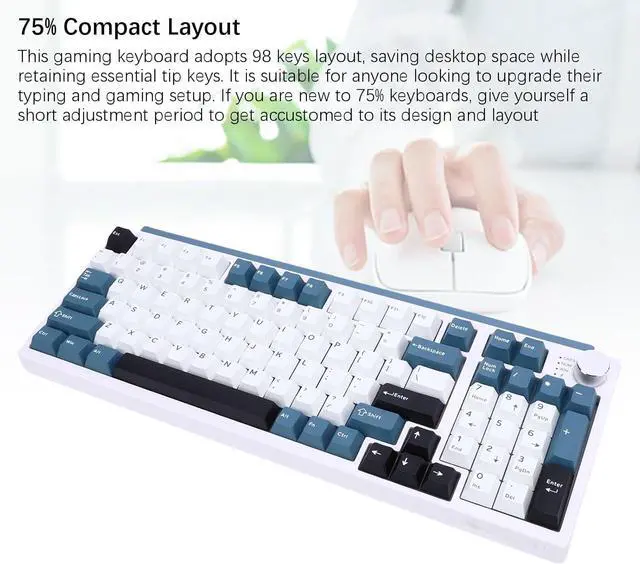 Alt view image 7 of 7 - Wisoqu Mechanical Keyboard, Wireless Gaming Keyboard, BT 2.4G USB C, 75% Layout Wireless Mechanical with 98 Keys, Hot Swap Gasket Mount RGB Backlit for Gaming, Typing (Blue)