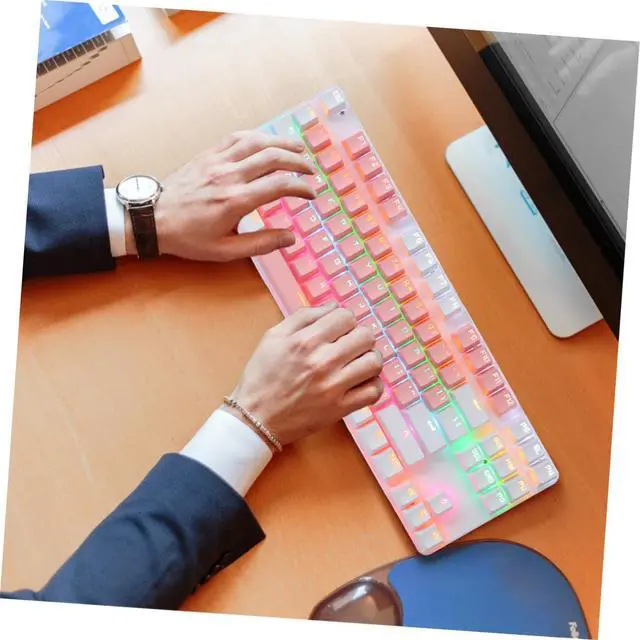 Alt view image 6 of 7 - Angoily RGB Backlit Mechanical Keyboard Keys USB Wired Office Keyboard with Light Transmitting Keycaps