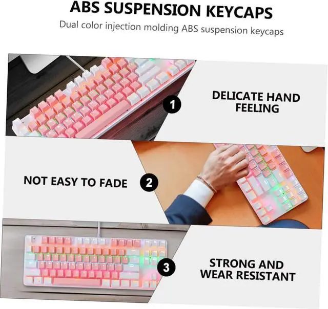 Alt view image 7 of 7 - Happyyami RGB Backlit Mechanical Keyboard 26-Key Anti-Ghosting Gaming Keyboard for Enthusiasts Dual-Color Design USB