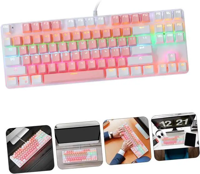 Alt view image 4 of 7 - Angoily RGB Backlit Mechanical Keyboard Keys USB Wired Office Keyboard with Light Transmitting Keycaps