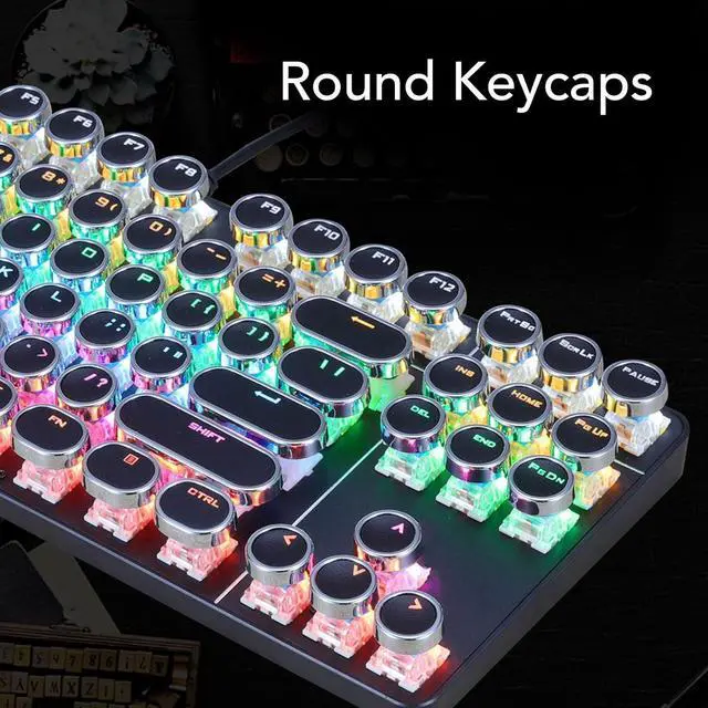 Alt view image 3 of 7 - 87 Key Mechanical Gaming Keyboard, RGB Backlit, Blue Switch, Punk Style Keycaps, Water Proof, Plug Play USB for PC, Laptop, Compact Wired Keyboard for Gamers, Typists (Black)