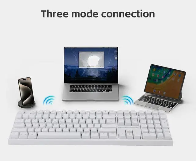 Alt view image 5 of 7 - Wireless Mechanical Keyboard, Tri Mode BT5.1 2.4GHz USB C, 108 Keys Hot Swappable Custom Keyboard with RGB Backlit, Brown Switch, for PC Tablet Phone