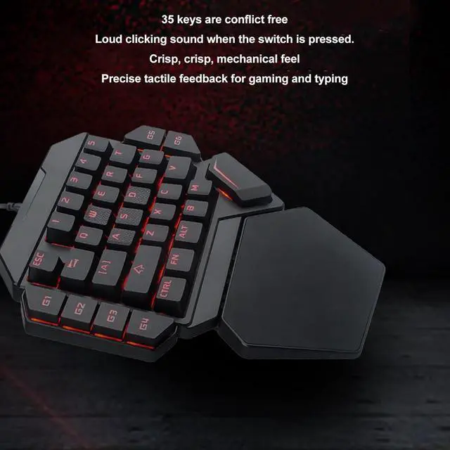 Alt view image 2 of 7 - One Handed RGB Mechanical Gaming Keyboard, 35 Keys Mini Keypad, Blue Switch, Customizable RGB Backlight, Macro Recording, Ergonomic Design with Wrist Rest for PC Gamers