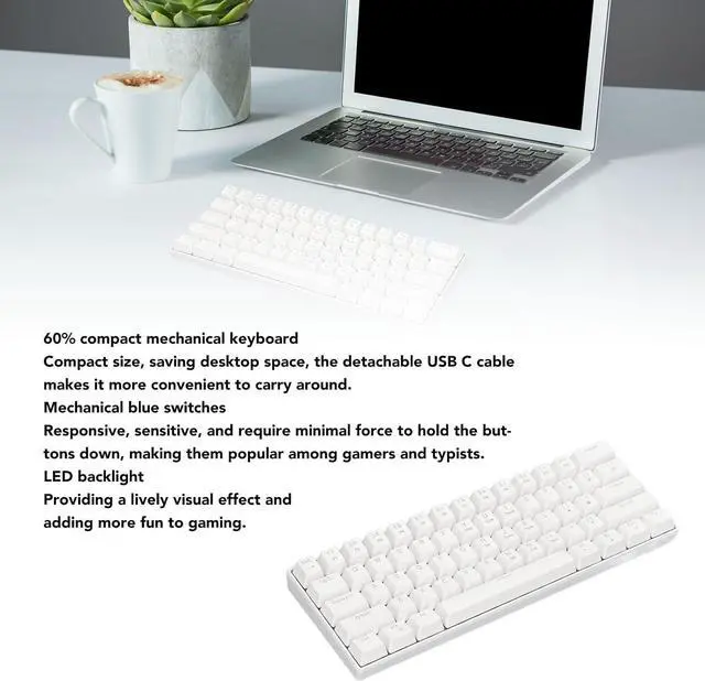 Alt view image 4 of 7 - RockVOQRN 60% Mechanical Gaming Keyboard Compact Blue Switches LED Backlit for Windows Laptop PCs