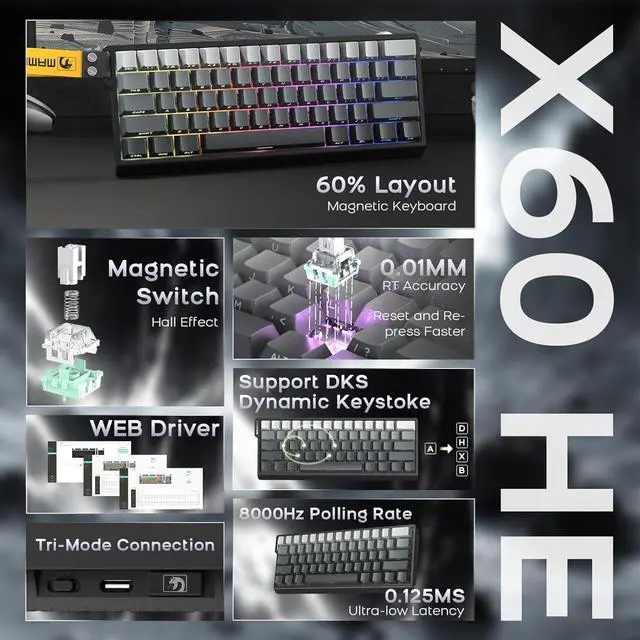 Alt view image 2 of 7 - ATTACK SHARK × MAMBASNAKE X60 HE Mechanical Wireless Gaming Keyboard and X11 Mouse Combo,Magnetic Switch,8K Polling Rate,Hall Effect,Rapid Trigger,PAW3311 Optical Sensor,22K DPI,Lightweight-Black