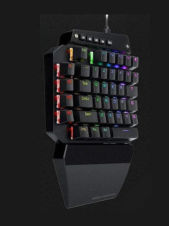 Alt view image 4 of 6 - One-Handed Gaming Keyboard, USB Wired Rainbow Illuminated Mechanical Keyboard with Wrist Rest, 44 Keys, 5 LED Backlight Modes for PC Gamer