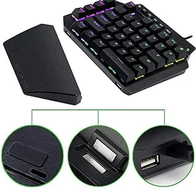 Alt view image 5 of 6 - One-Handed Gaming Keyboard, USB Wired Rainbow Illuminated Mechanical Keyboard with Wrist Rest, 44 Keys, 5 LED Backlight Modes for PC Gamer