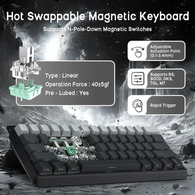 Alt view image 4 of 7 - ATTACK SHARK × MAMBASNAKE X60 HE Mechanical Wireless Gaming Keyboard and X11 Mouse Combo,Magnetic Switch,8K Polling Rate,Hall Effect,Rapid Trigger,PAW3311 Optical Sensor,22K DPI,Lightweight-Black