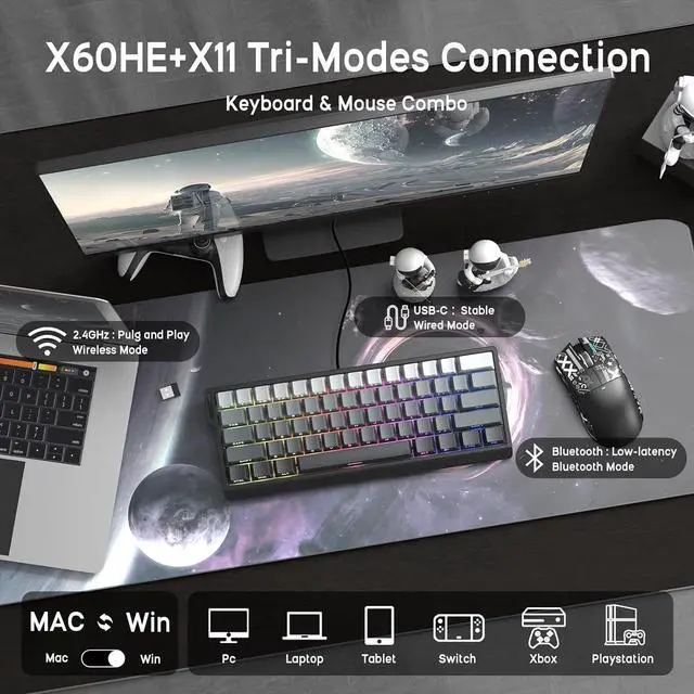 Alt view image 5 of 7 - ATTACK SHARK × MAMBASNAKE X60 HE Mechanical Wireless Gaming Keyboard and X11 Mouse Combo,Magnetic Switch,8K Polling Rate,Hall Effect,Rapid Trigger,PAW3311 Optical Sensor,22K DPI,Lightweight-Black