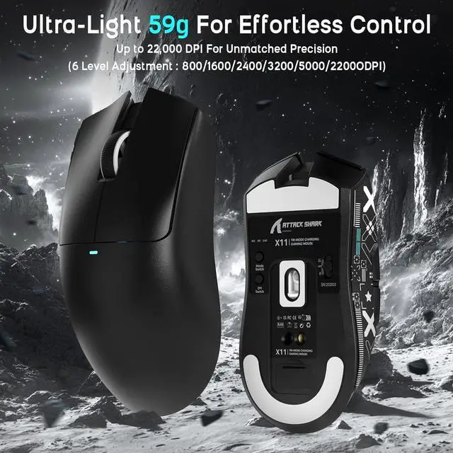 Alt view image 7 of 7 - ATTACK SHARK × MAMBASNAKE X60 HE Mechanical Wireless Gaming Keyboard and X11 Mouse Combo,Magnetic Switch,8K Polling Rate,Hall Effect,Rapid Trigger,PAW3311 Optical Sensor,22K DPI,Lightweight-Black