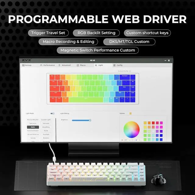 Alt view image 7 of 7 - x XVX HE68 Pro Rapid Trigger Keyboard 60% Percent,Hall Effect Keyboard with Gateron Magnetic Jade Pro Switch,CNC Aluminum Frame Topographic Custom Mechanical Key Board for PC/Laptop/Xbox/PS4/PS5,White