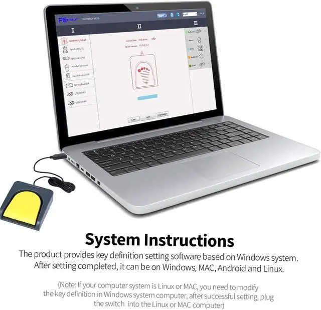 Alt view image 3 of 7 - USB Single Foot Switch Game Control, One Key Customized Computer Keyboard Action Pedal, Push to Talk Foot Pedal Pc, USB Foot Pedal for Gamers and Gaming Enthusiasts (Grey)