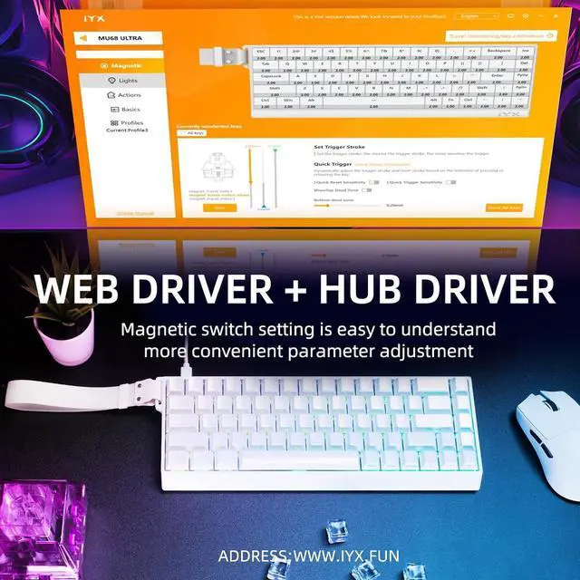 Alt view image 7 of 7 - IROK MU68 Ultra Rapid Trigger Magnetic Switch Keyboard, Zero Dead Zone, Hot Swapped RGB Programmable, RT 0.01mm 8K, Low Latency Wired Gaming Keyboard for Win/Mac Gamer-White