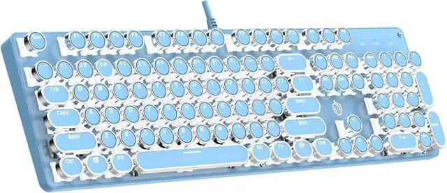 Main image of Typewriter Mechanical Gaming Keyboard with White Single Light Backlit Red Switches, 104 Keys Retro Round Keycap, Wired Typewriter Style Comfortable Typing Soud (Blue LED)