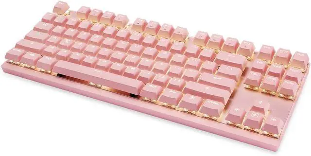 Alt view image 5 of 7 - Nutriess 87 Keys Mechanical Keyboard Motospeed 87s Blue Switch Backlit Gaming wir eless Wired Rechargeable Battery Pink for Desktop Laptop