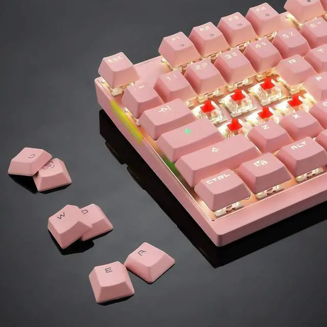 Alt view image 4 of 7 - Nutriess 87 Keys Mechanical Keyboard Motospeed 87s Blue Switch Backlit Gaming wir eless Wired Rechargeable Battery Pink for Desktop Laptop