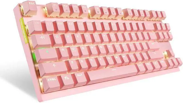 Alt view image 6 of 7 - Nutriess 87 Keys Mechanical Keyboard Motospeed 87s Blue Switch Backlit Gaming wir eless Wired Rechargeable Battery Pink for Desktop Laptop