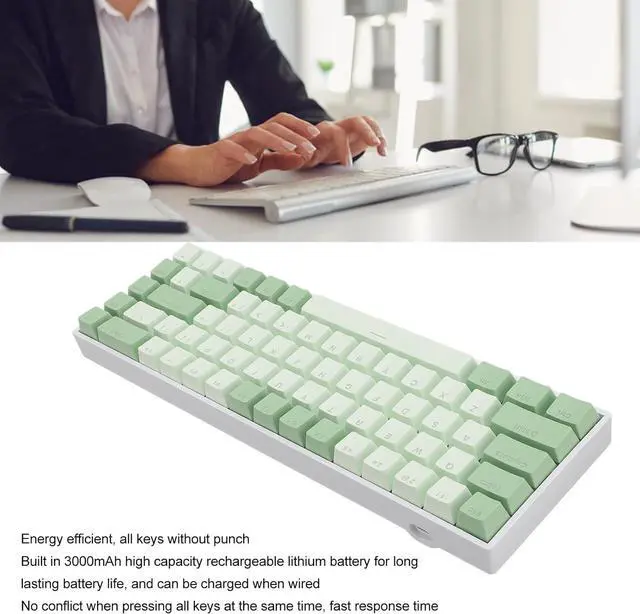 Alt view image 5 of 7 - Mechanical Gaming Keyboard, 68 Keys BT Keyboard with Red Switch, RGB Backlit Ergonomic PC Keyboard for Laptop Computer