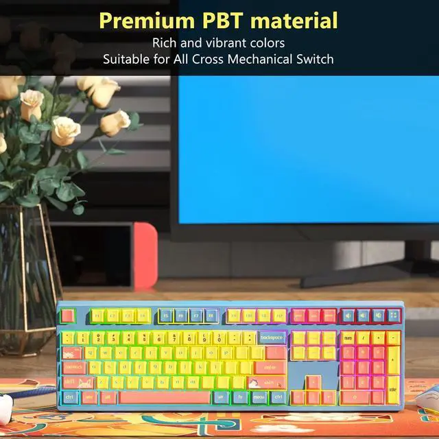 Alt view image 7 of 7 - 124 Key PBT Mechanical Keyboard Keycaps, Dye Sublimation Vivid Colors, Widely Compatible for 61/87/100/104/108 Keyboards, Premium Material for Long Life, Stable Structure