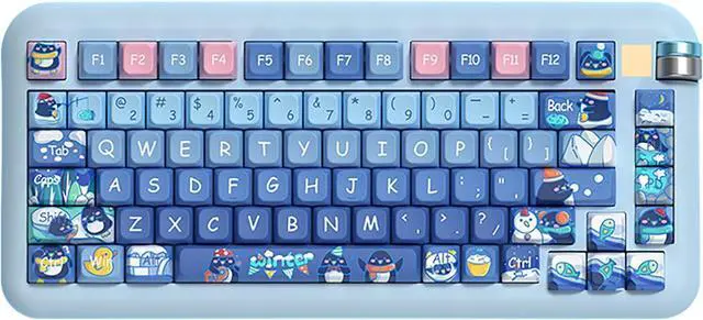 Main image of Blue Penguin with Winter Theme Cute Keycap PBT Blue Keyboard Cap MDA Highly Cartoon Creative Keyboard Cap for Mechanical Keyboard Unique Gifts for Friends,138 Keys