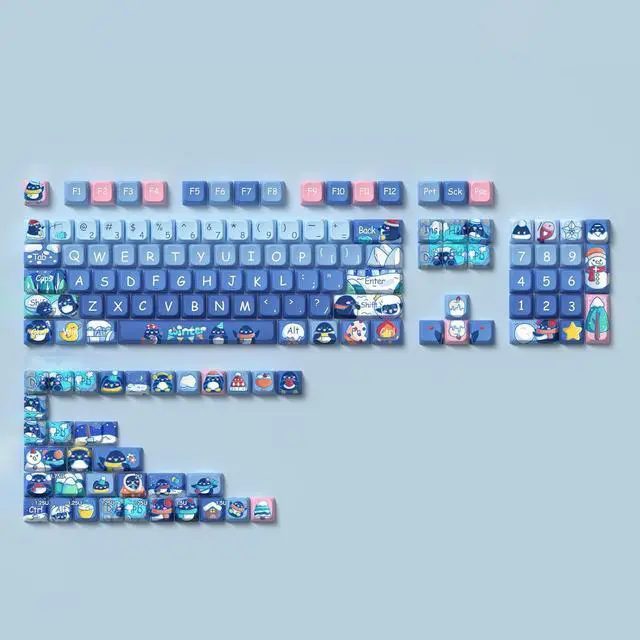 Alt view image 2 of 7 - Blue Penguin with Winter Theme Cute Keycap PBT Blue Keyboard Cap MDA Highly Cartoon Creative Keyboard Cap for Mechanical Keyboard Unique Gifts for Friends,138 Keys