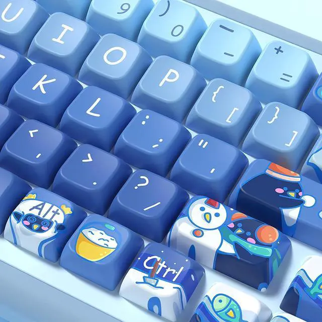 Alt view image 3 of 7 - Blue Penguin with Winter Theme Cute Keycap PBT Blue Keyboard Cap MDA Highly Cartoon Creative Keyboard Cap for Mechanical Keyboard Unique Gifts for Friends,138 Keys